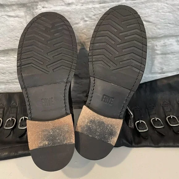 Frye Women’s 6.5B Veronica Belted Tall Black Leather Zipper Knee High Boots. - Picture 10 of 11